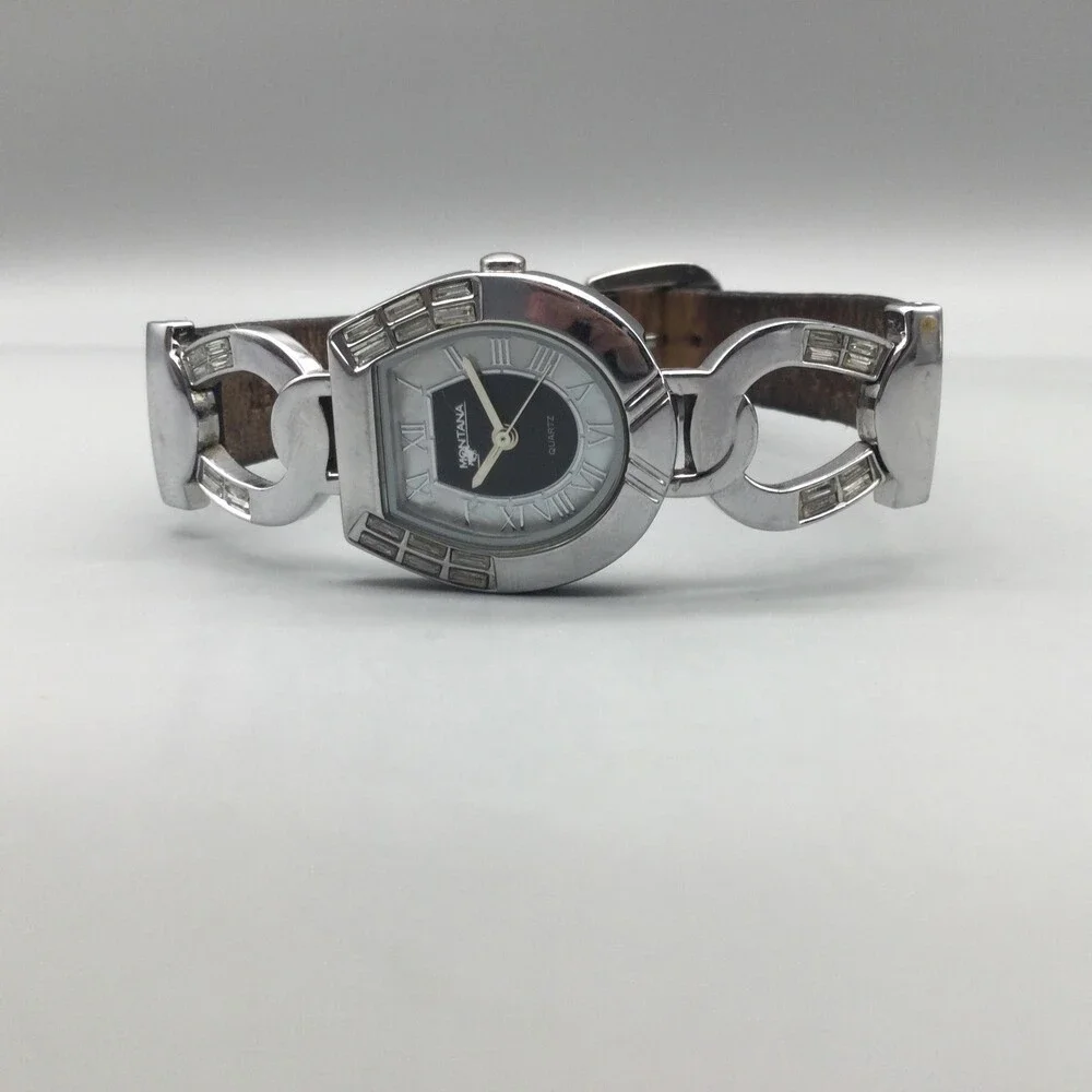 Montana MT181 Womens Watch 25mm Silver Tone Horseshoe Leather Band New Battery